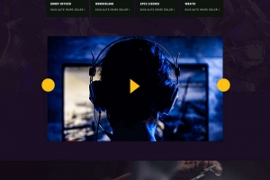 A0543黑色响应式电子竞技游戏行业html5网站模板比赛、比赛细节、直播、博客、博客细节、联系、和404页、所有游戏相关网站页面